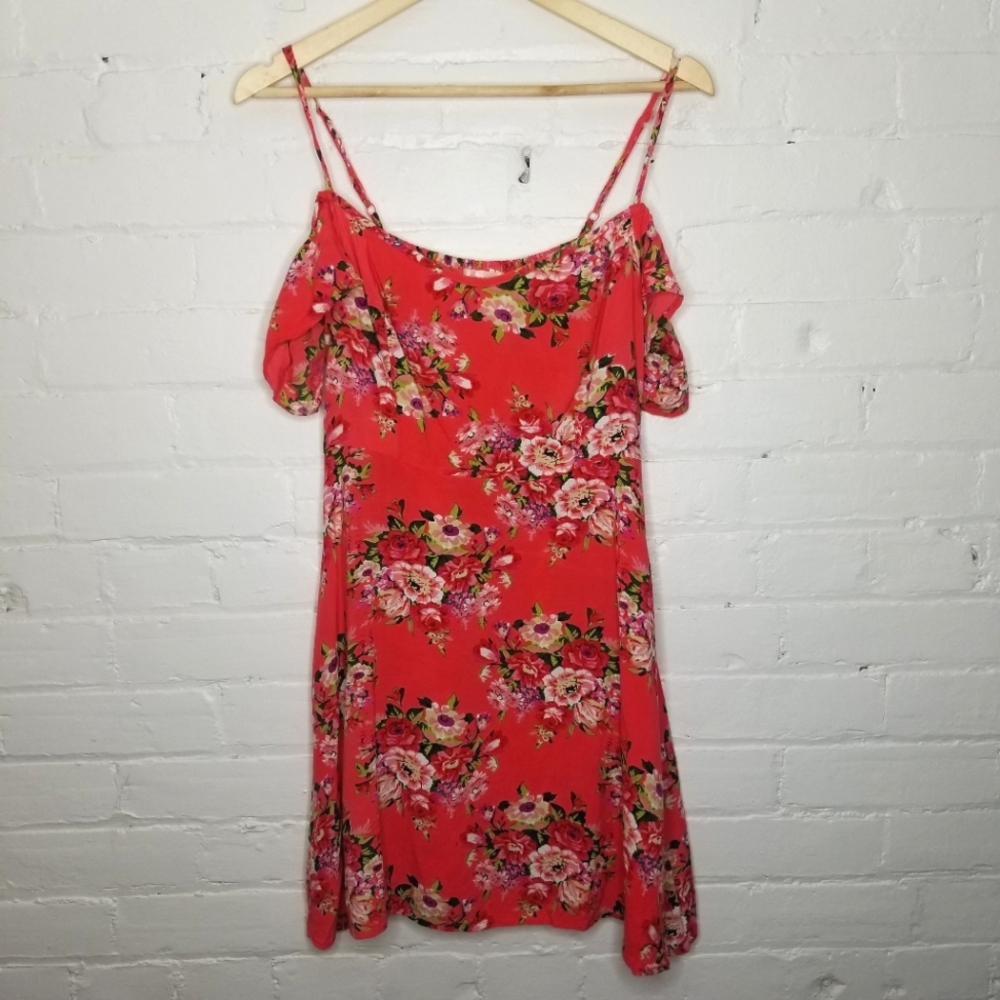 Band Of Gypsies | Red Floral Cold Shoulder Dress